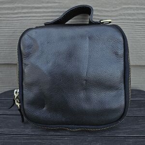 HOBO International Small Black Leather Makeup Bag Cosmetic Zip Pouch Shearling